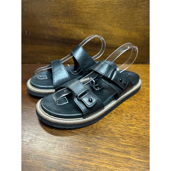 KEEN Women 7.5 Black Leather Lana Slip On Slide Sandal Buckle Neutral Minimalist - Picture 1 of 9